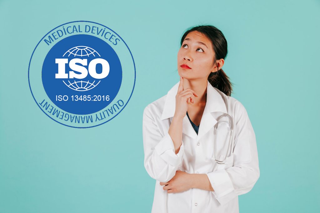 doctor-thinking-with-ISO-13485:2016-logo